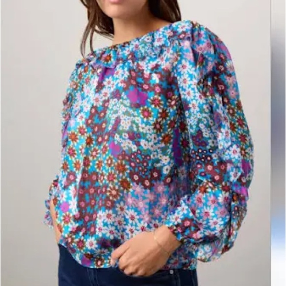 NWOT kate spade Floral ruffle sleeve Blouse - 100% Silk